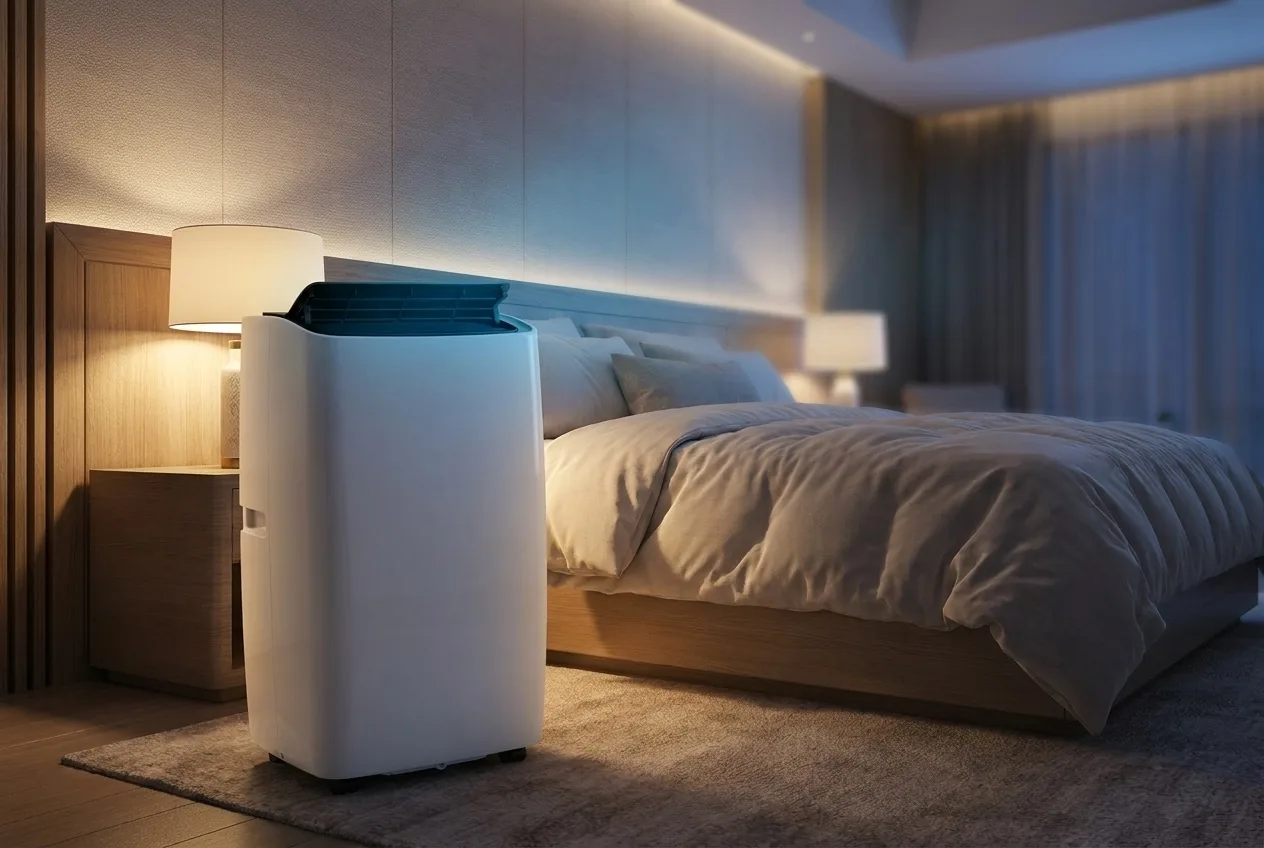 FRAIKA en fonctionnement dans une chambre le soir, éclairage tamisé